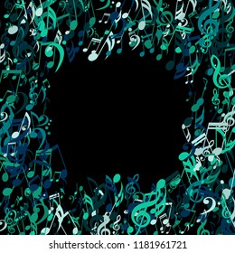 Square Frame of Musical Symbols. Creative Background with Notes, Bass and Treble Clefs. Vector Element for Musical Poster, Banner, Advertising, Card. Minimalistic Simple Background.