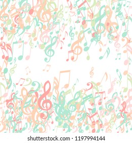 Square Frame of Musical Symbols. Creative Background with Notes, Bass and Treble Clefs. Vector Element for Musical Poster, Banner, Advertising, Card. Minimalistic Simple Background.