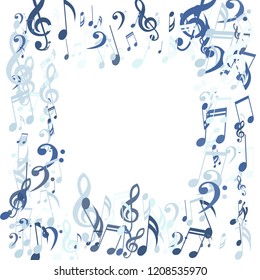 Square Frame of Musical Symbols. Creative Background with Notes, Bass and Treble Clefs. Vector Element for Musical Poster, Banner, Advertising, Card. Minimalistic Simple Background.