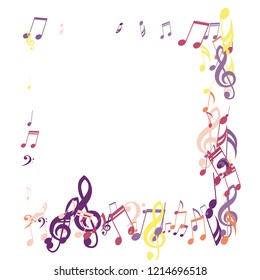 Square Frame of Musical Symbols. Creative Background with Notes, Bass and Treble Clefs. Vector Element for Musical Poster, Banner, Advertising, Card. Minimalistic Simple Background.