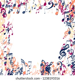 Square Frame of Musical Symbols. Creative Background with Notes, Bass and Treble Clefs. Vector Element for Musical Poster, Banner, Advertising, Card. Minimalistic Simple Background.