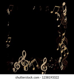 Square Frame of Musical Symbols. Creative Background with Notes, Bass and Treble Clefs. Vector Element for Musical Poster, Banner, Advertising, Card. Minimalistic Simple Background.