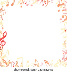 Square Frame of Musical Symbols. Creative Background with Notes, Bass and Treble Clefs. Vector Element for Musical Poster, Banner, Advertising, Card. Minimalistic Simple Background.