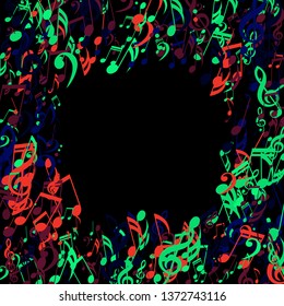 Square Frame of Musical Symbols. Creative Background with Notes, Bass and Treble Clefs. Vector Element for Musical Poster, Banner, Advertising, Card. Minimalistic Simple Background.