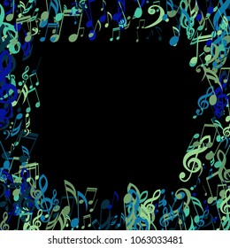 Square Frame of Musical Symbols. Modern Background with Notes, Bass and Treble Clefs. Vector Element for Musical Poster, Banner, Advertising, Card. Minimalistic Simple Background.