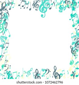 Square Frame of Musical Symbols. Modern Background with Notes, Bass and Treble Clefs. Vector Element for Musical Poster, Banner, Advertising, Card. Minimalistic Simple Background.