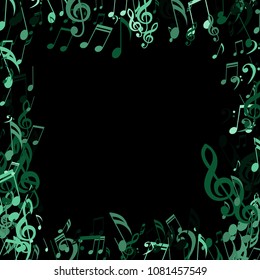 Square Frame of Musical Symbols. Modern Background with Notes, Bass and Treble Clefs. Vector Element for Musical Poster, Banner, Advertising, Card. Minimalistic Simple Background.