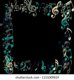 Square Frame of Musical Symbols. Modern Background with Notes, Bass and Treble Clefs. Vector Element for Musical Poster, Banner, Advertising, Card. Minimalistic Simple Background.