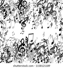 Square Frame of Musical Symbols. Modern Background with Notes, Bass and Treble Clefs. Vector Element for Musical Poster, Banner, Advertising, Card. Minimalistic Simple Background.