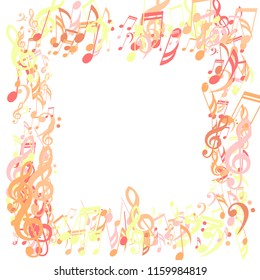 Square Frame of Musical Symbols. Modern Background with Notes, Bass and Treble Clefs. Vector Element for Musical Poster, Banner, Advertising, Card. Minimalistic Simple Background.
