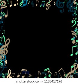 Square Frame of Musical Symbols. Modern Background with Notes, Bass and Treble Clefs. Vector Element for Musical Poster, Banner, Advertising, Card. Minimalistic Simple Background.