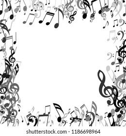 Square Frame of Musical Symbols. Modern Background with Notes, Bass and Treble Clefs. Vector Element for Musical Poster, Banner, Advertising, Card. Minimalistic Simple Background.