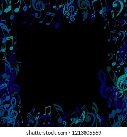 Square Frame of Musical Symbols. Modern Background with Notes, Bass and Treble Clefs. Vector Element for Musical Poster, Banner, Advertising, Card. Minimalistic Simple Background.