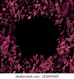 Square Frame of Musical Symbols. Modern Background with Notes, Bass and Treble Clefs. Vector Element for Musical Poster, Banner, Advertising, Card. Minimalistic Simple Background.