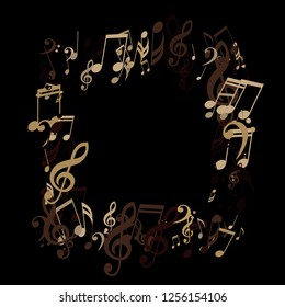 Square Frame of Musical Symbols. Modern Background with Notes, Bass and Treble Clefs. Vector Element for Musical Poster, Banner, Advertising, Card. Minimalistic Simple Background.