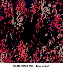 Square Frame of Musical Symbols. Modern Background with Notes, Bass and Treble Clefs. Vector Element for Musical Poster, Banner, Advertising, Card. Minimalistic Simple Background.