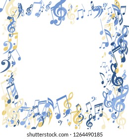 Square Frame of Musical Symbols. Modern Background with Notes, Bass and Treble Clefs. Vector Element for Musical Poster, Banner, Advertising, Card. Minimalistic Simple Background.