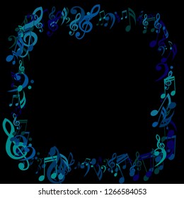 Square Frame of Musical Symbols. Modern Background with Notes, Bass and Treble Clefs. Vector Element for Musical Poster, Banner, Advertising, Card. Minimalistic Simple Background.