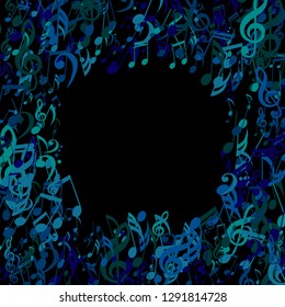 Square Frame of Musical Symbols. Modern Background with Notes, Bass and Treble Clefs. Vector Element for Musical Poster, Banner, Advertising, Card. Minimalistic Simple Background.