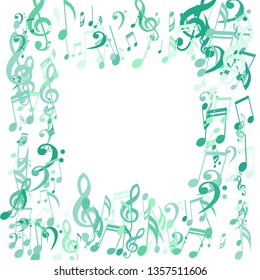 Square Frame of Musical Symbols. Modern Background with Notes, Bass and Treble Clefs. Vector Element for Musical Poster, Banner, Advertising, Card. Minimalistic Simple Background.