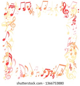 Square Frame of Musical Symbols. Modern Background with Notes, Bass and Treble Clefs. Vector Element for Musical Poster, Banner, Advertising, Card. Minimalistic Simple Background.