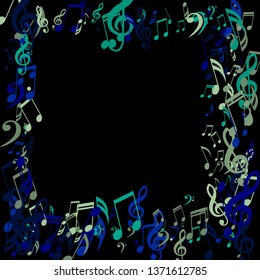 Square Frame of Musical Symbols. Modern Background with Notes, Bass and Treble Clefs. Vector Element for Musical Poster, Banner, Advertising, Card. Minimalistic Simple Background.