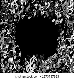 Square Frame of Musical Symbols. Modern Background with Notes, Bass and Treble Clefs. Vector Element for Musical Poster, Banner, Advertising, Card. Minimalistic Simple Background.