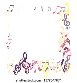 Square Frame of Musical Symbols. Modern Background with Notes, Bass and Treble Clefs. Vector Element for Musical Poster, Banner, Advertising, Card. Minimalistic Simple Background.