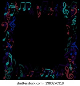Square Frame of Musical Symbols. Modern Background with Notes, Bass and Treble Clefs. Vector Element for Musical Poster, Banner, Advertising, Card. Minimalistic Simple Background.