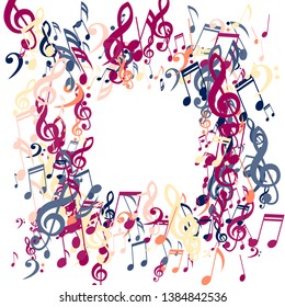 Square Frame of Musical Symbols. Modern Background with Notes, Bass and Treble Clefs. Vector Element for Musical Poster, Banner, Advertising, Card. Minimalistic Simple Background.