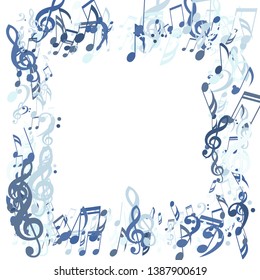 Square Frame of Musical Symbols. Modern Background with Notes, Bass and Treble Clefs. Vector Element for Musical Poster, Banner, Advertising, Card. Minimalistic Simple Background.