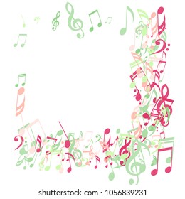 Square Frame of Musical Symbols. Trendy Background with Notes, Bass and Treble Clefs. Vector Element for Musical Poster, Banner, Advertising, Card. Minimalistic Simple Background.