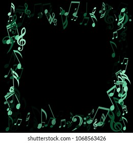 Square Frame of Musical Symbols. Trendy Background with Notes, Bass and Treble Clefs. Vector Element for Musical Poster, Banner, Advertising, Card. Minimalistic Simple Background.