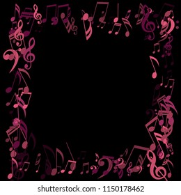 Square Frame of Musical Symbols. Trendy Background with Notes, Bass and Treble Clefs. Vector Element for Musical Poster, Banner, Advertising, Card. Minimalistic Simple Background.