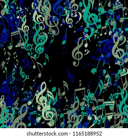 Square Frame of Musical Symbols. Trendy Background with Notes, Bass and Treble Clefs. Vector Element for Musical Poster, Banner, Advertising, Card. Minimalistic Simple Background.