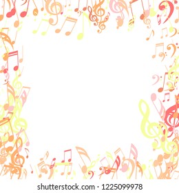 Square Frame of Musical Symbols. Trendy Background with Notes, Bass and Treble Clefs. Vector Element for Musical Poster, Banner, Advertising, Card. Minimalistic Simple Background.
