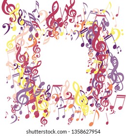 Square Frame of Musical Symbols. Trendy Background with Notes, Bass and Treble Clefs. Vector Element for Musical Poster, Banner, Advertising, Card. Minimalistic Simple Background.