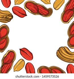 Square frame with nuts on a white background. Cartoon style.