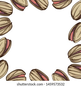 Square frame with nuts on a white background. Cartoon style.