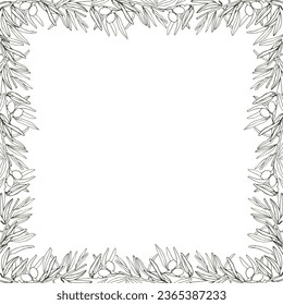 square frame of olive branches. Vector composition. Composition for postcards and stickers with your text for your design.