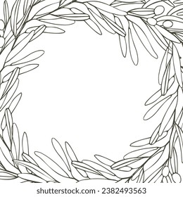 square frame of olive branches. Vector composition. Composition for postcards and stickers with your text for your design