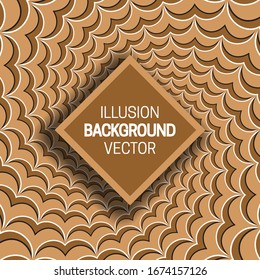 Square frame on brown optical illusion.  Hypnotic background of rotating seagull symbols pattern.