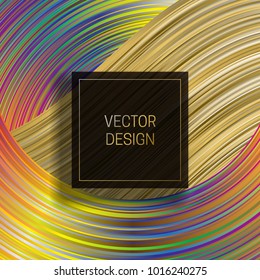 Square frame on dynamic colorful background. Trendy holographic packaging design or cover template.