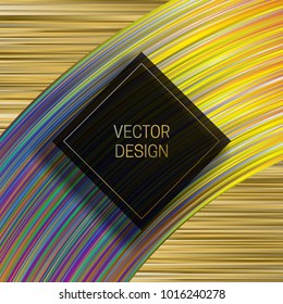 Square frame on dynamic colorful background. Trendy holographic packaging design or cover template.