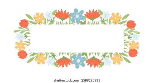 square frame on floral background. Cute vector background in flat style for social media posts, mobile apps, cards, invitations, banner design and web ads