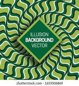 Square frame on green optical illusion hypnotic background of rotating spiral pattern.