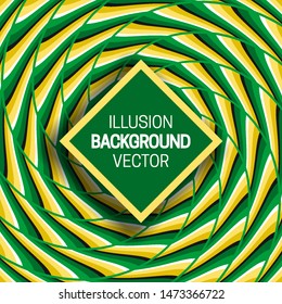 Square frame on green yellow optical illusion background of moving striped pattern.