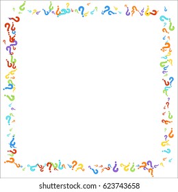 Square frame on white background made of question marks. Multicolored question marks with colorful strokes. Vector illustration.