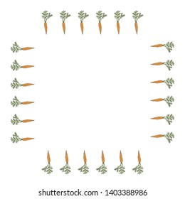 Square frame with orange carrots on white background. Isolated wreath for your design. 