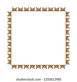 Square frame with orange cat. Isolated wreath on white background for your design